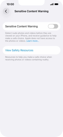 Press the indicator next to 'Sensitive Content Warning' to turn the function on or off.