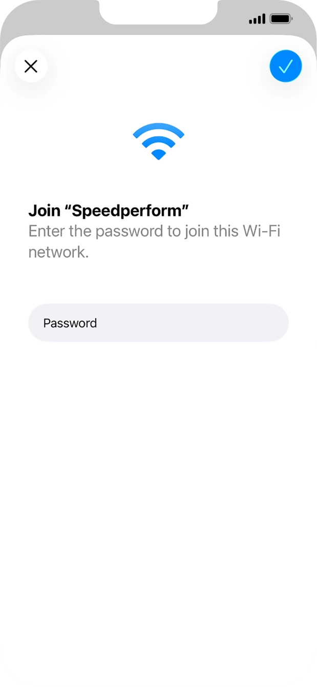 Key in the password for the WiFi network and press the confirm icon.