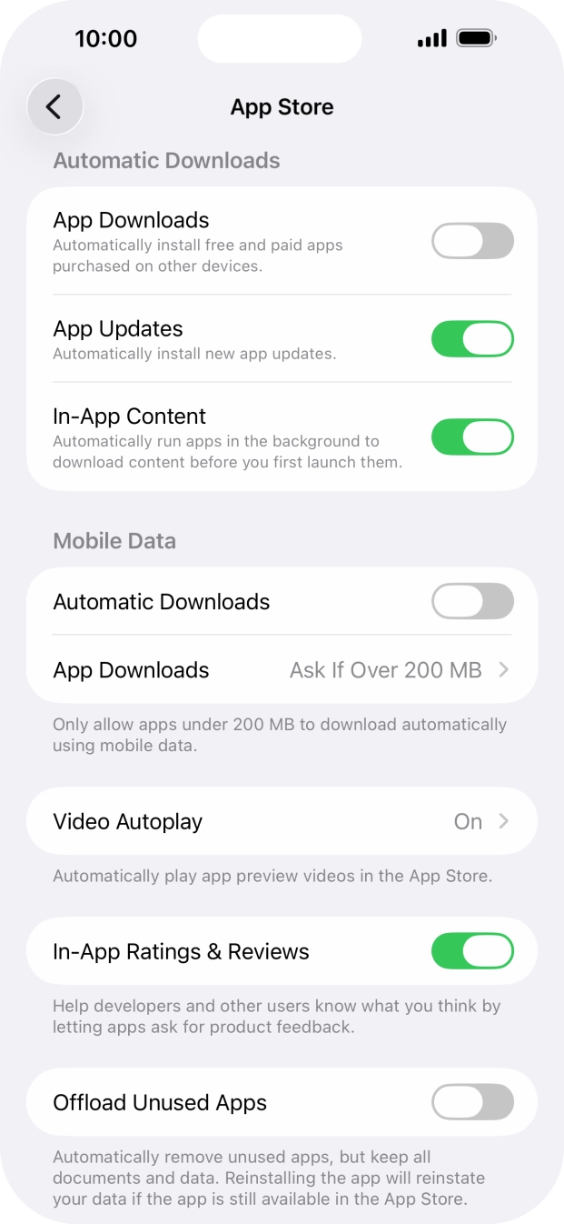 Press the indicator next to 'App Updates' to turn the function on or off.