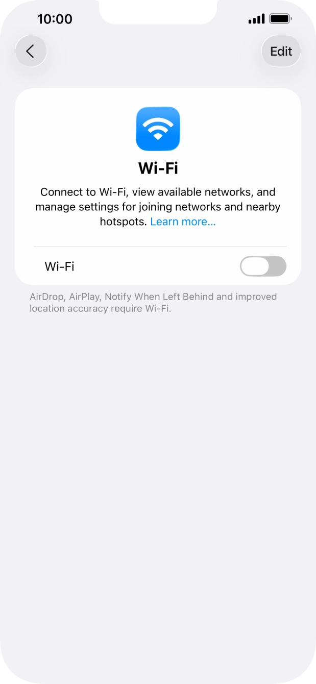 Press the indicator next to 'Wi-Fi' to turn on the function.
