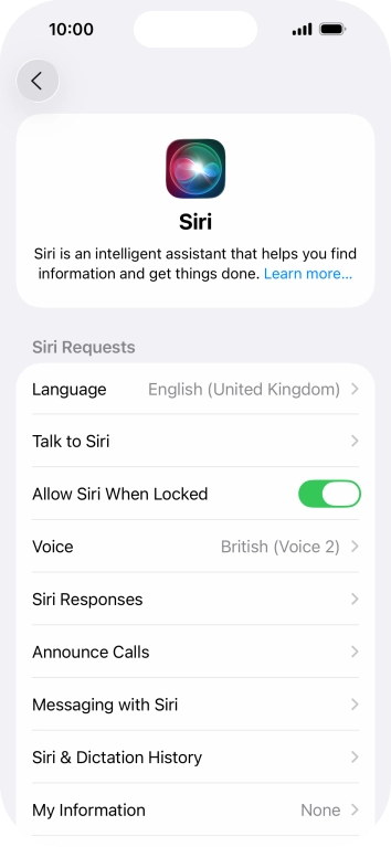 Press the indicator next to 'Allow Siri When Locked' to turn the function on or off.