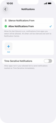 Press the indicator next to 'Time-Sensitive Notifications' to turn display of timed notifications on or off when Do Not Disturb is turned on.