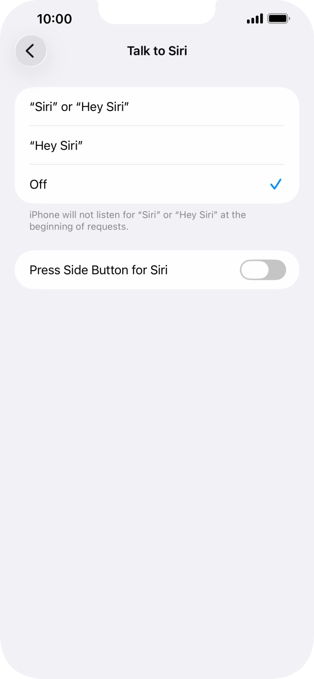 Press the indicator next to 'Press Side Button for Siri' to turn on the function.