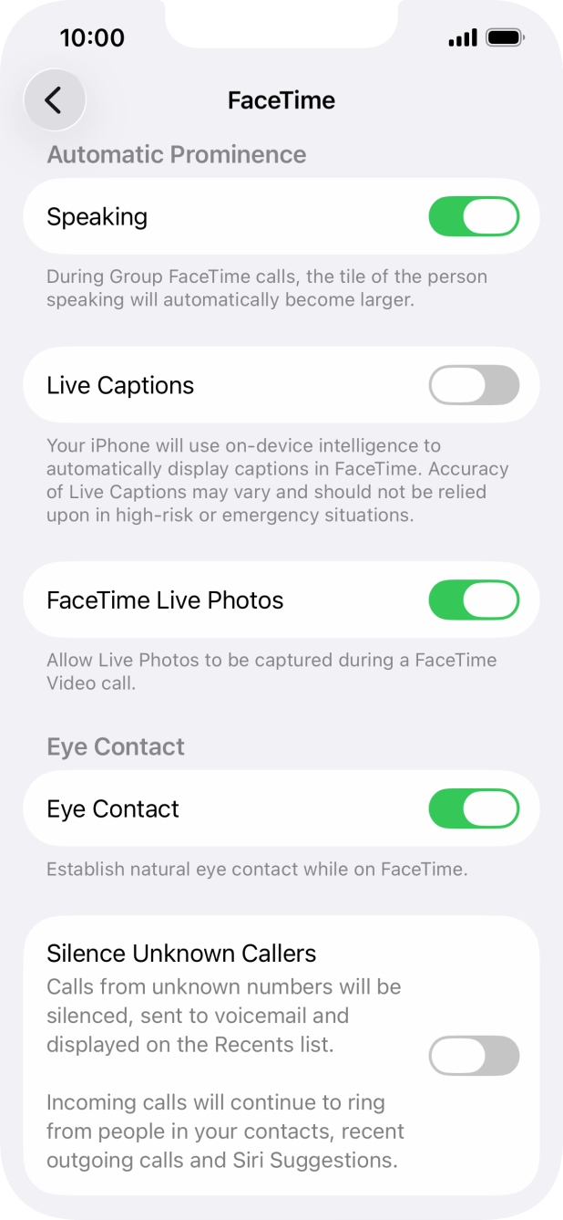 Press the indicator next to 'Speaking' to turn the function on or off.
