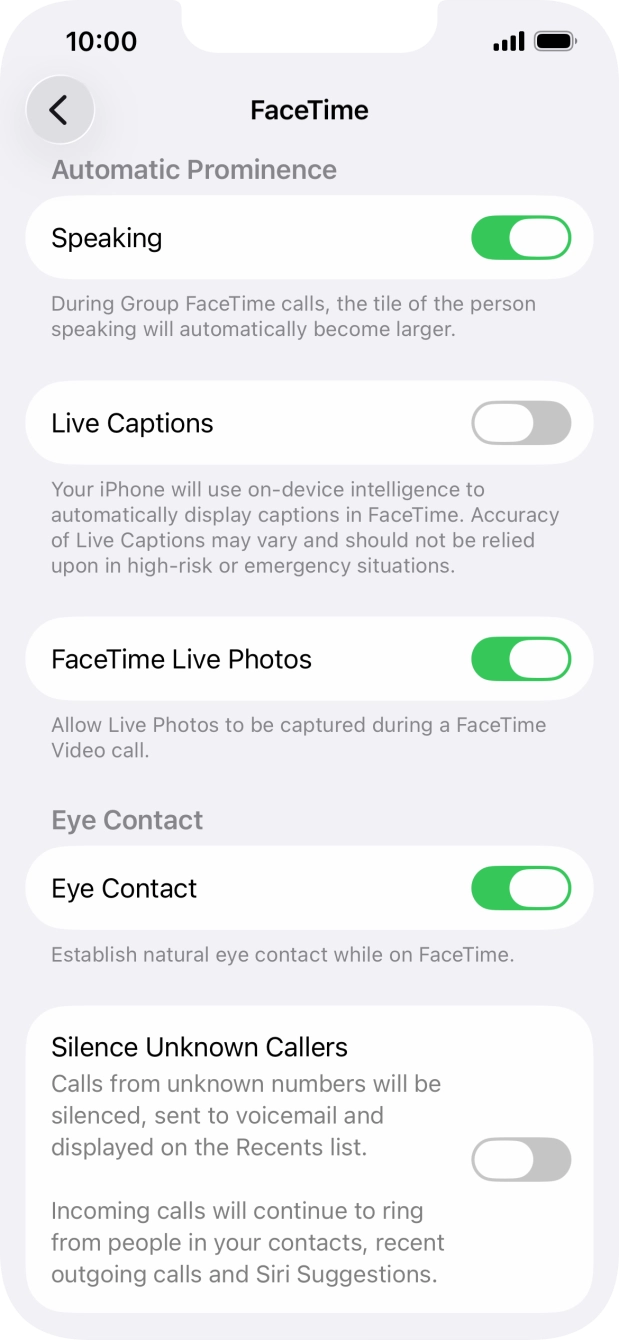 Press the indicator next to 'Speaking' to turn the function on or off. Press the indicator next to 'Speaking' to turn the function on or off.