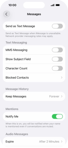 Press the indicator next to 'Send as Text Message' to turn the function on or off.