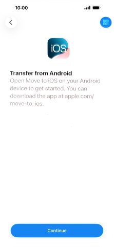 To transfer content to your phone, you need to install the app 'Move to iOS' on the Android phone. When the app is installed, press Continue.