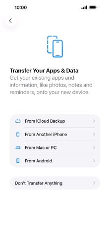 You can transfer content from an Android phone when your phone is activated for the first time and after a factory reset. When this screen is displayed, your phone is ready to transfer content from an Android phone.