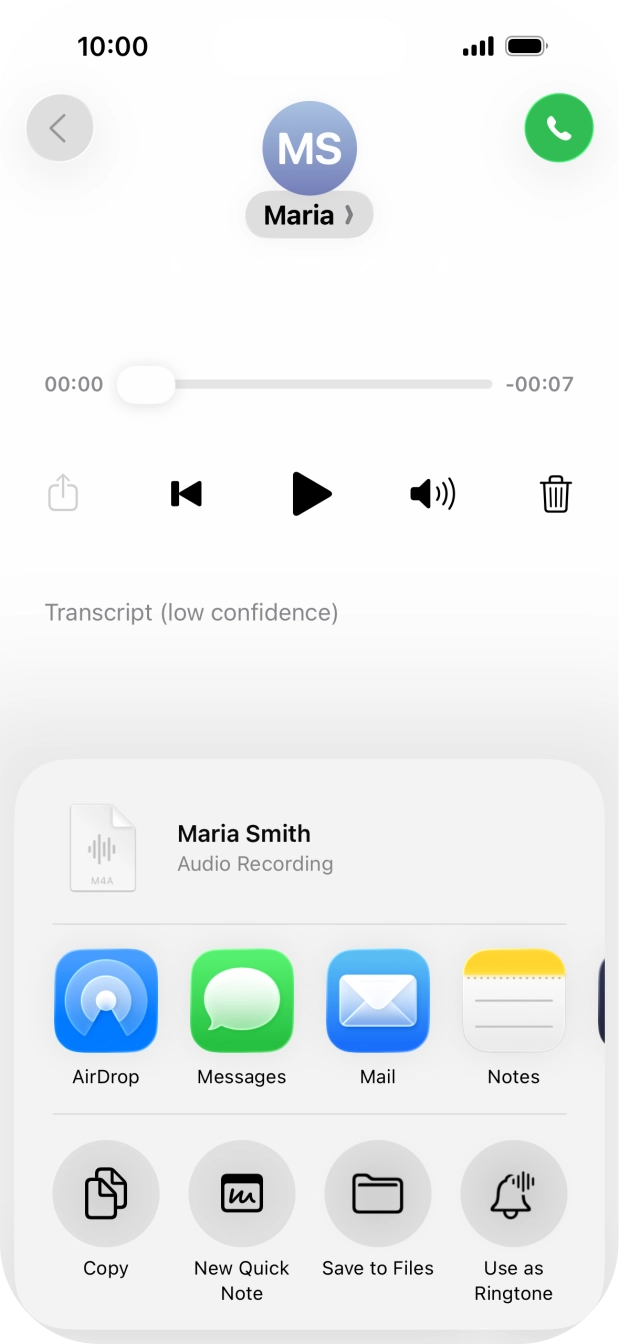 Press the required setting and follow the instructions on the screen to share or save the message. Press the required setting and follow the instructions on the screen to share or save the message.