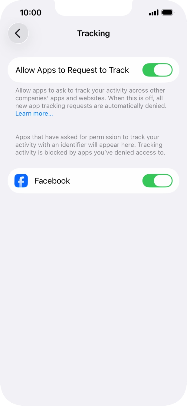 Press the indicator next to 'Allow Apps to Request to Track' to turn the function on or off.