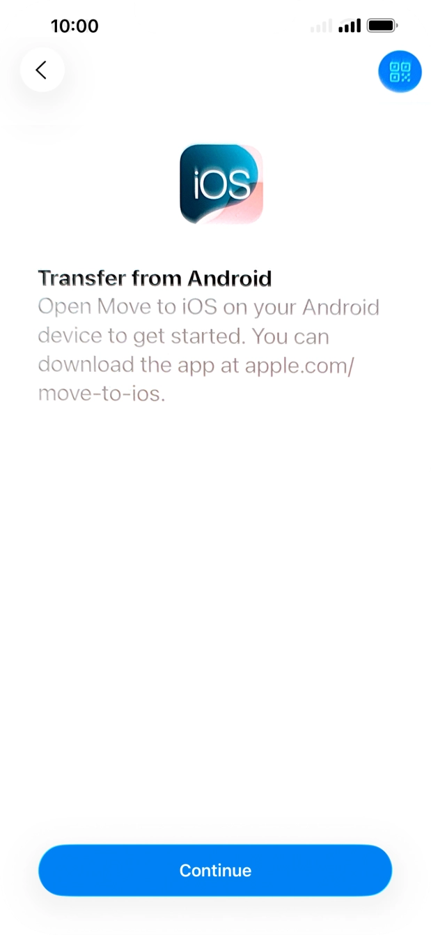 To transfer content to your phone, you need to install the app 'Move to iOS' on the Android phone. When the app is installed, press Continue.