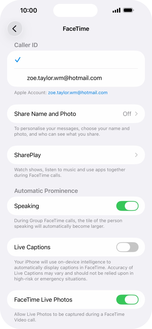 Press the required setting below 'Caller ID'.
