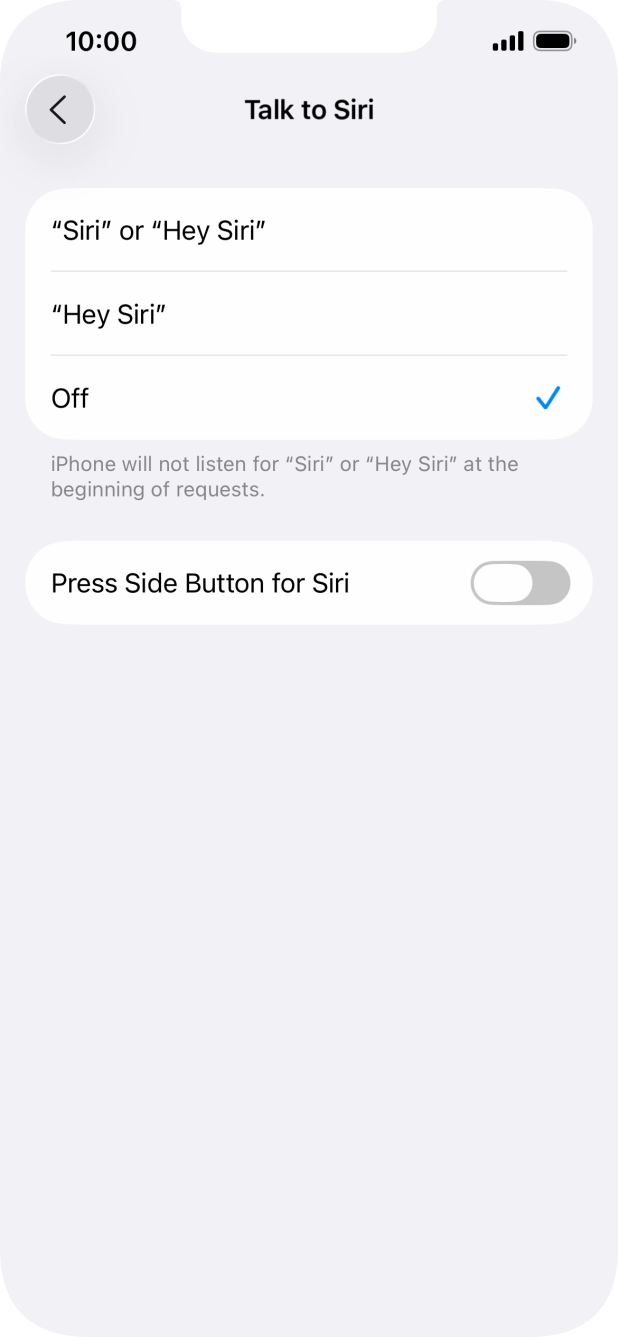 Press the indicator next to 'Press Side Button for Siri' to turn on the function.
