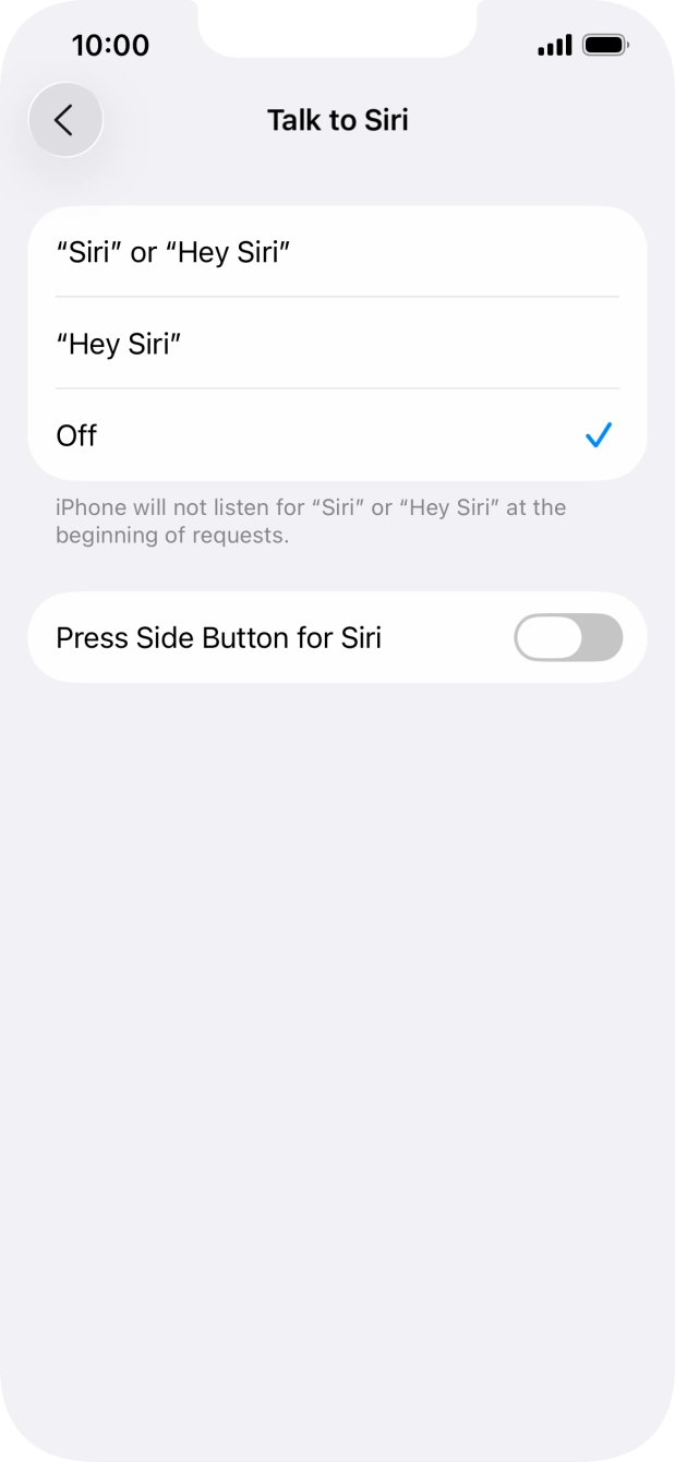 Press the indicator next to 'Press Side Button for Siri' to turn on the function.