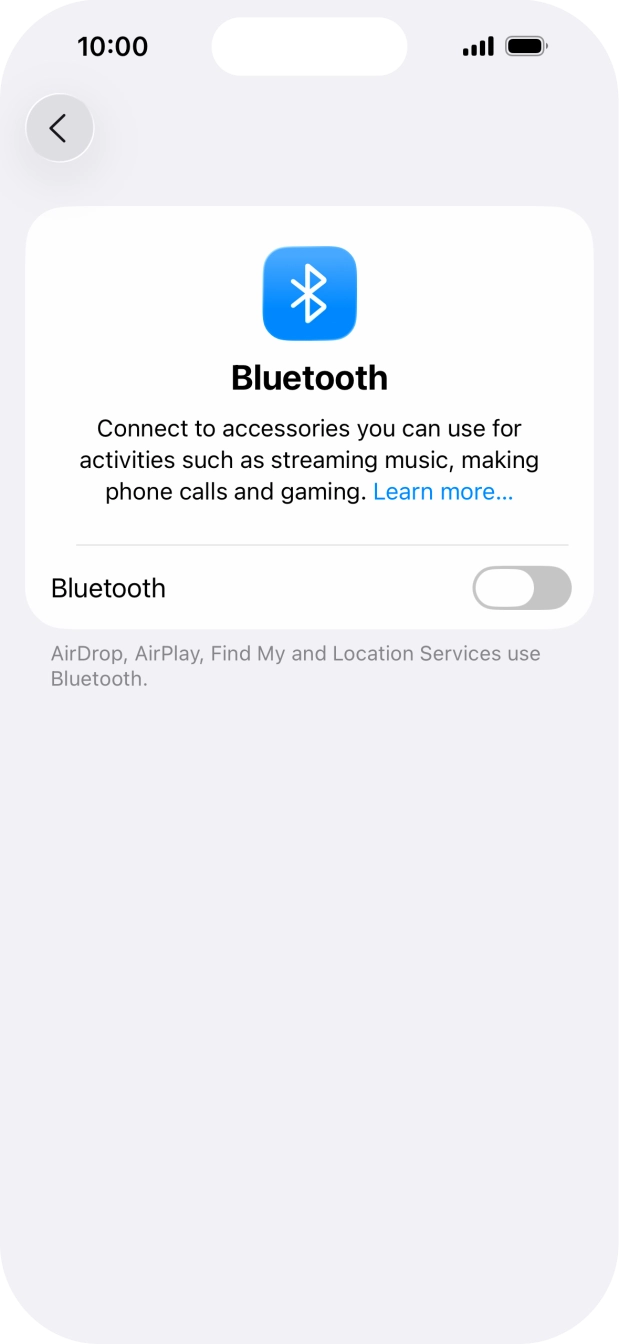 Press the indicator next to 'Bluetooth' to turn on the function.