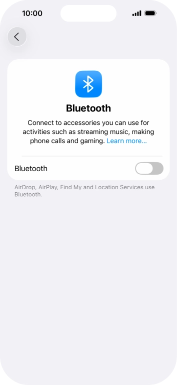 Press the indicator next to 'Bluetooth' to turn on the function.