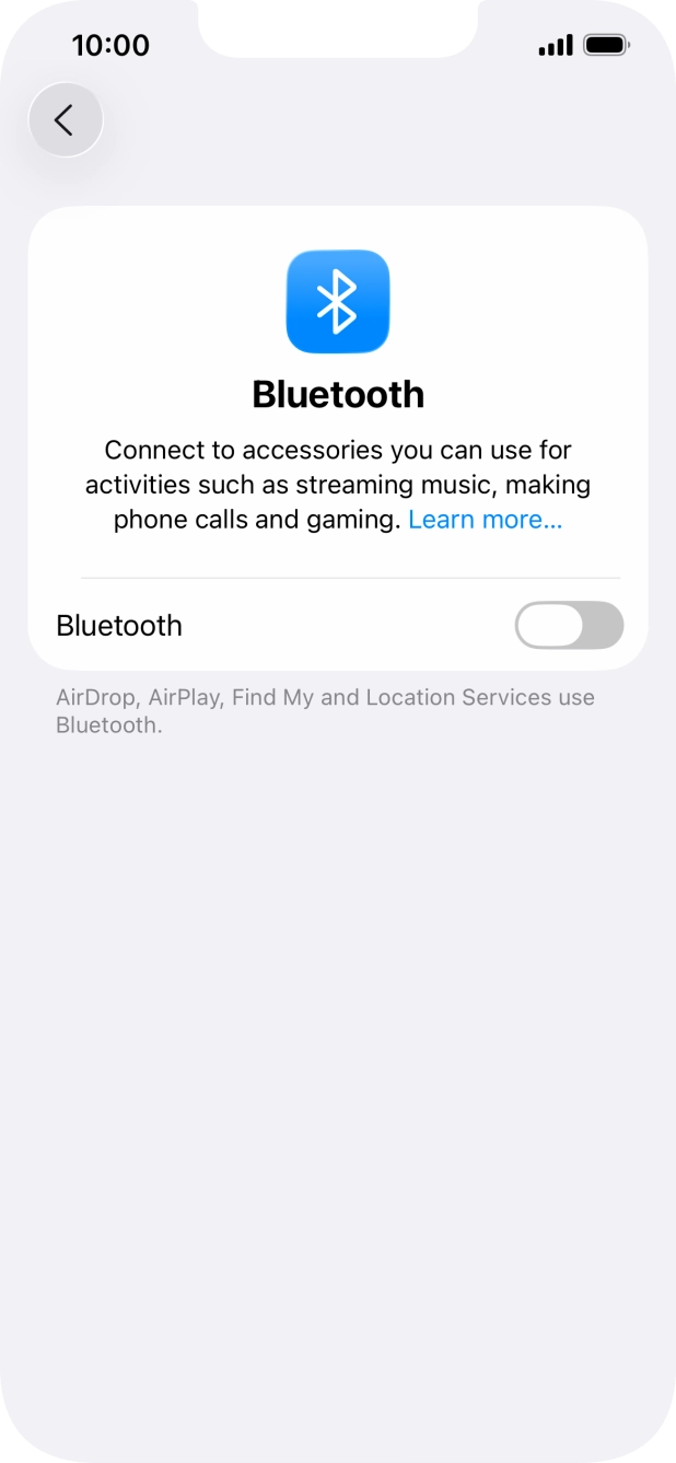 Press the indicator next to 'Bluetooth' to turn on the function.