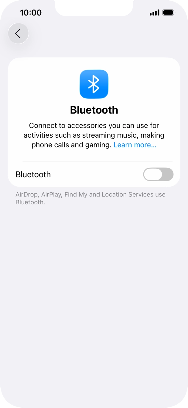 Press the indicator next to 'Bluetooth' to turn on the function.