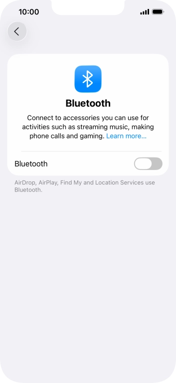 Press the indicator next to 'Bluetooth' to turn on the function.