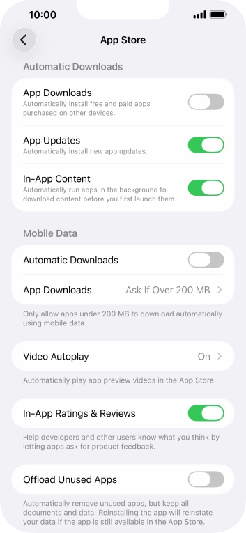 Press the indicator next to 'App Updates' to turn the function on or off.