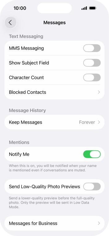 Press the indicator next to 'MMS Messaging' to turn on the function.