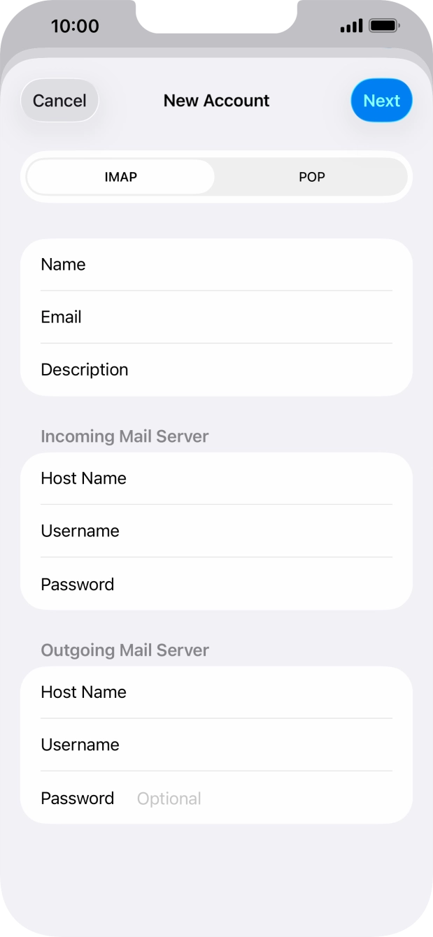 Press Password and key in the password for your email account. Press Password and key in the password for your email account.