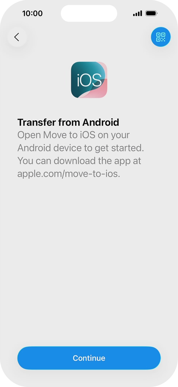To transfer content to your phone, you need to install the app 'Move to iOS' on the Android phone. When the app is installed, press Continue.