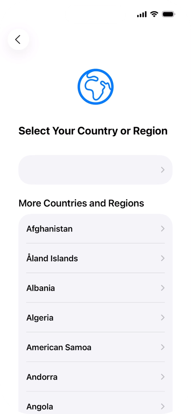 Press the required country or area.