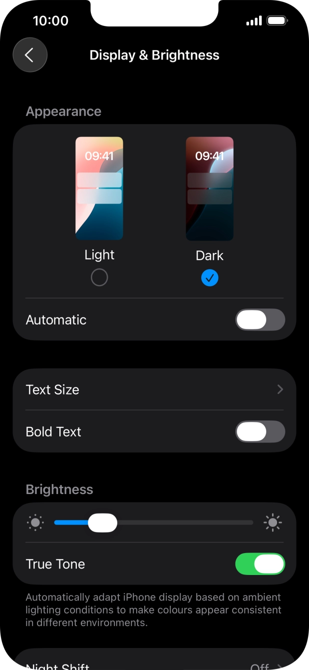 Press the indicator next to 'Automatic' to turn the function on or off.