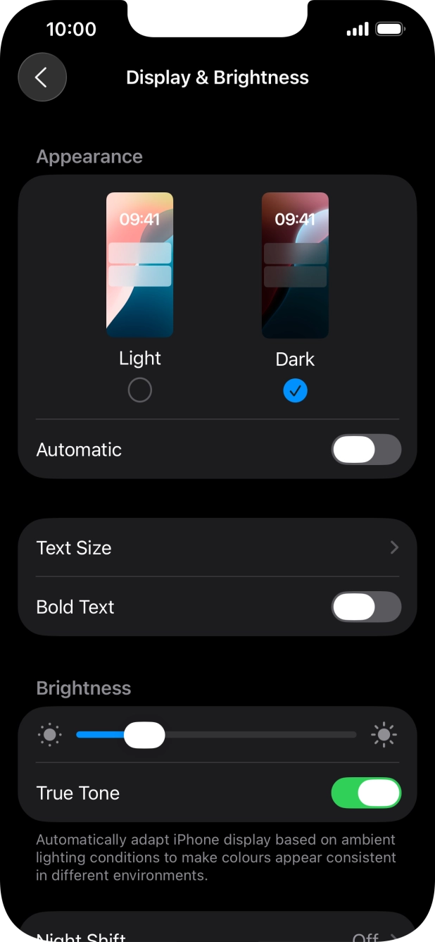 Press the indicator next to 'Automatic' to turn the function on or off. Press the indicator next to 'Automatic' to turn the function on or off.