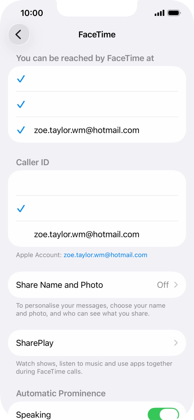 Press the required setting below 'You can be reached by FaceTime at'.
