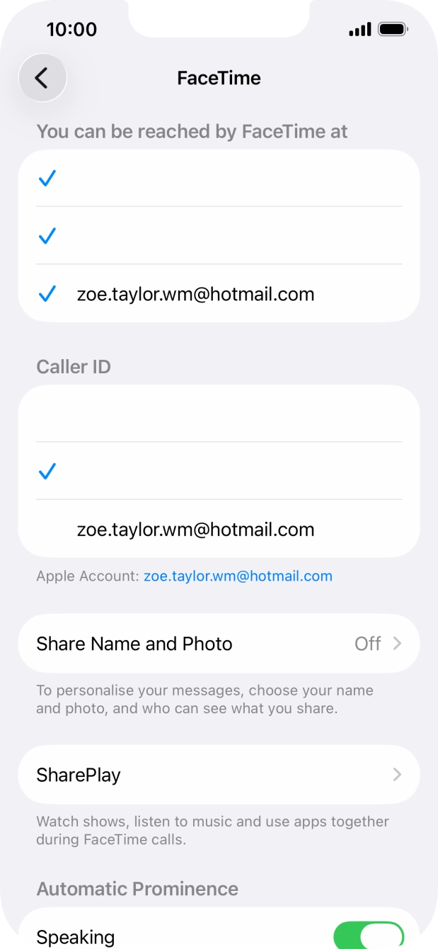 Press the required setting below 'You can be reached by FaceTime at'. Press the required setting below 'You can be reached by FaceTime at'.