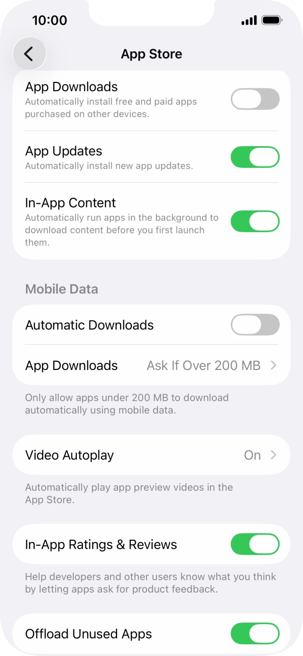 Press the indicator next to 'App Updates' to turn the function on or off. Press the indicator next to 'App Updates' to turn the function on or off.