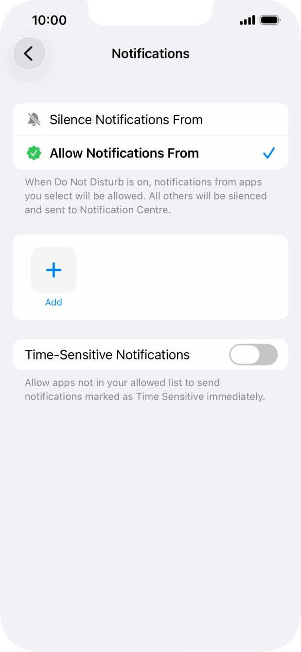 Press the indicator next to 'Time-Sensitive Notifications' to turn display of timed notifications on or off when Do Not Disturb is turned on.