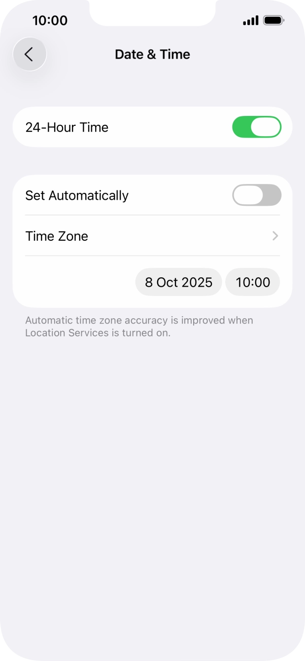 Press the indicator next to 'Set Automatically' to turn on the function.