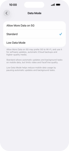 Press the required setting. Press the required setting.