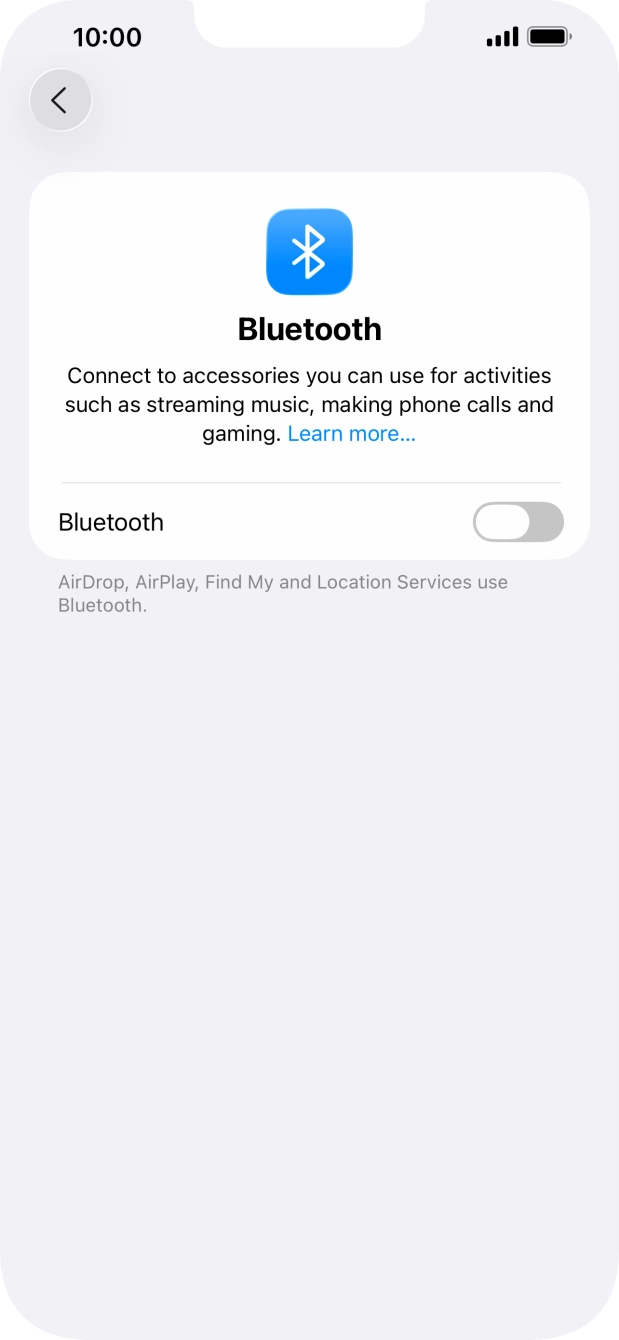 Press the indicator next to 'Bluetooth' to turn on the function.