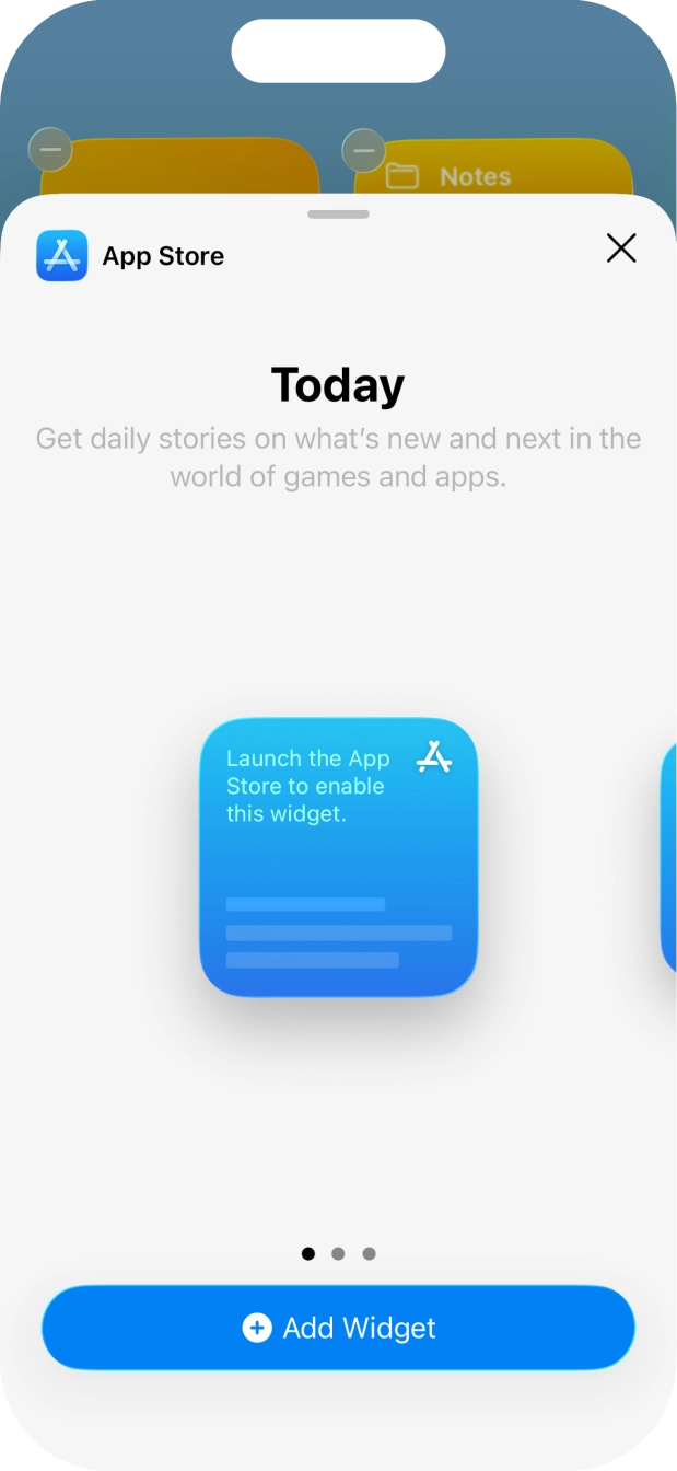 Slide your finger right or left on the screen to select the required widget size. Slide your finger right or left on the screen to select the required widget size.