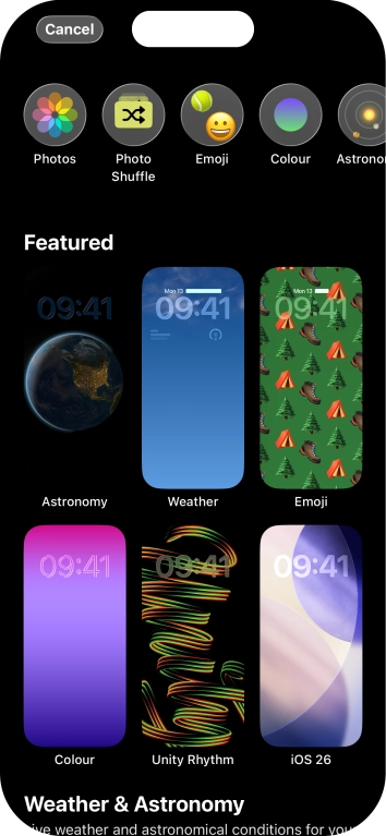 Press the required category and follow the instructions on the screen to select the required background image.