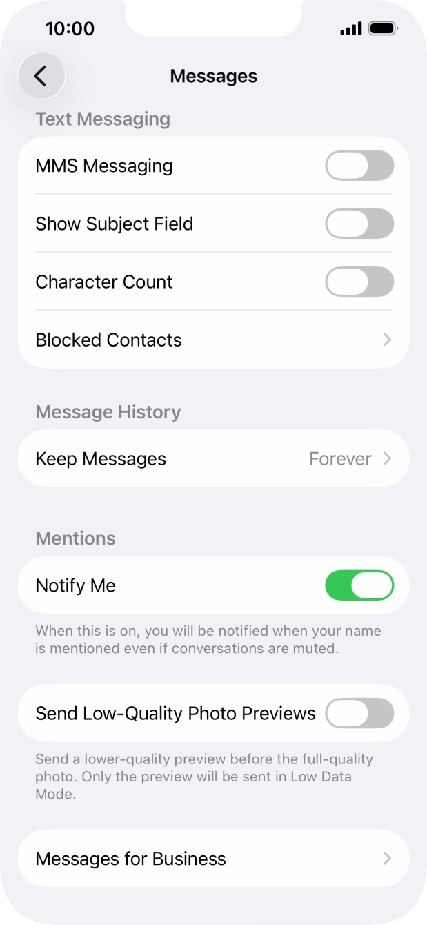 Press the indicator next to 'MMS Messaging' to turn on the function.