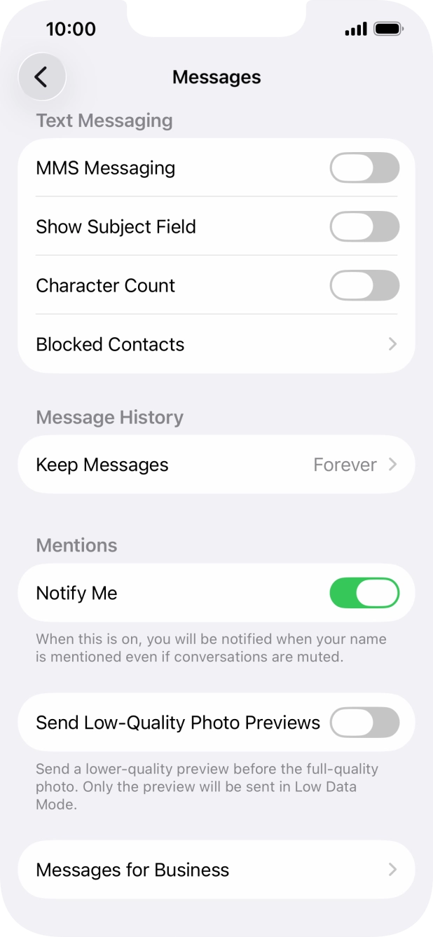 Press the indicator next to 'MMS Messaging' to turn on the function. Press the indicator next to 'MMS Messaging' to turn on the function.