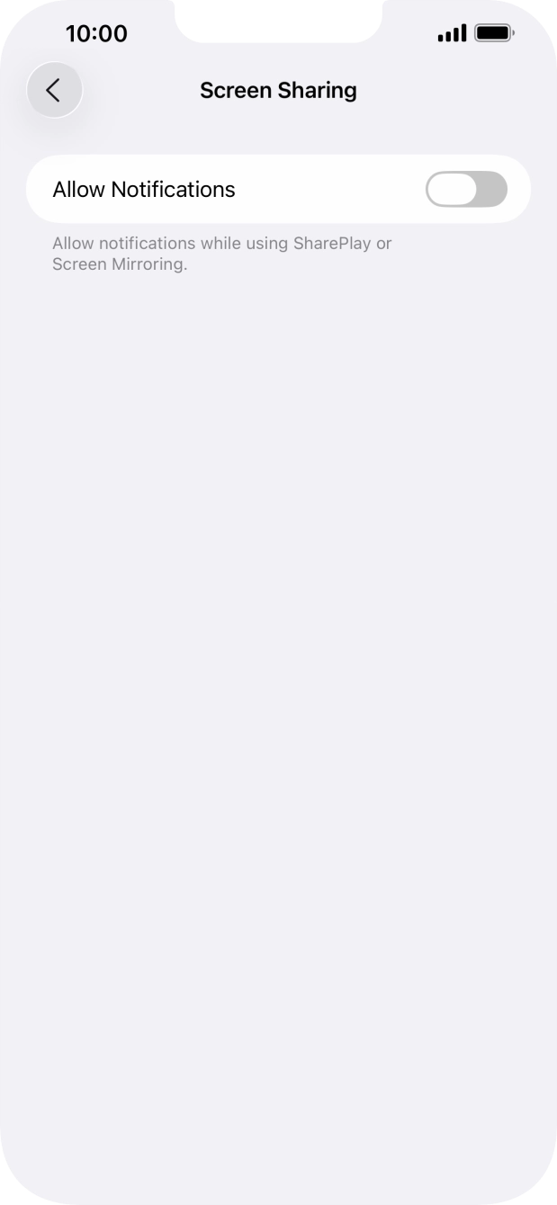 Press the indicator next to 'Allow Notifications' to turn the function on or off. Press the indicator next to 'Allow Notifications' to turn the function on or off.