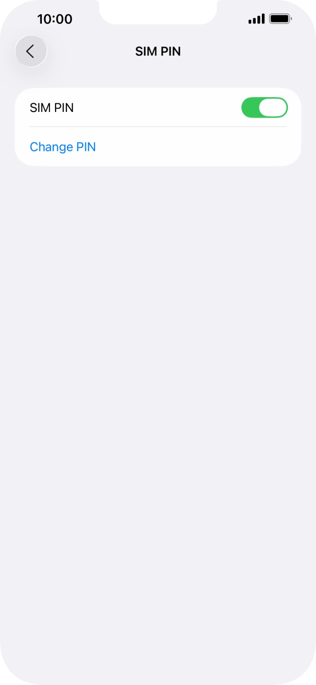 Press the indicator next to 'SIM PIN' to turn the function on or off.