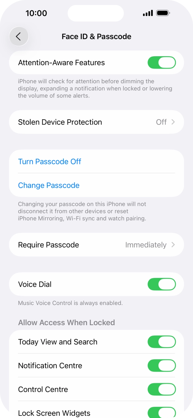 Press Turn Passcode Off and key in the lock code.