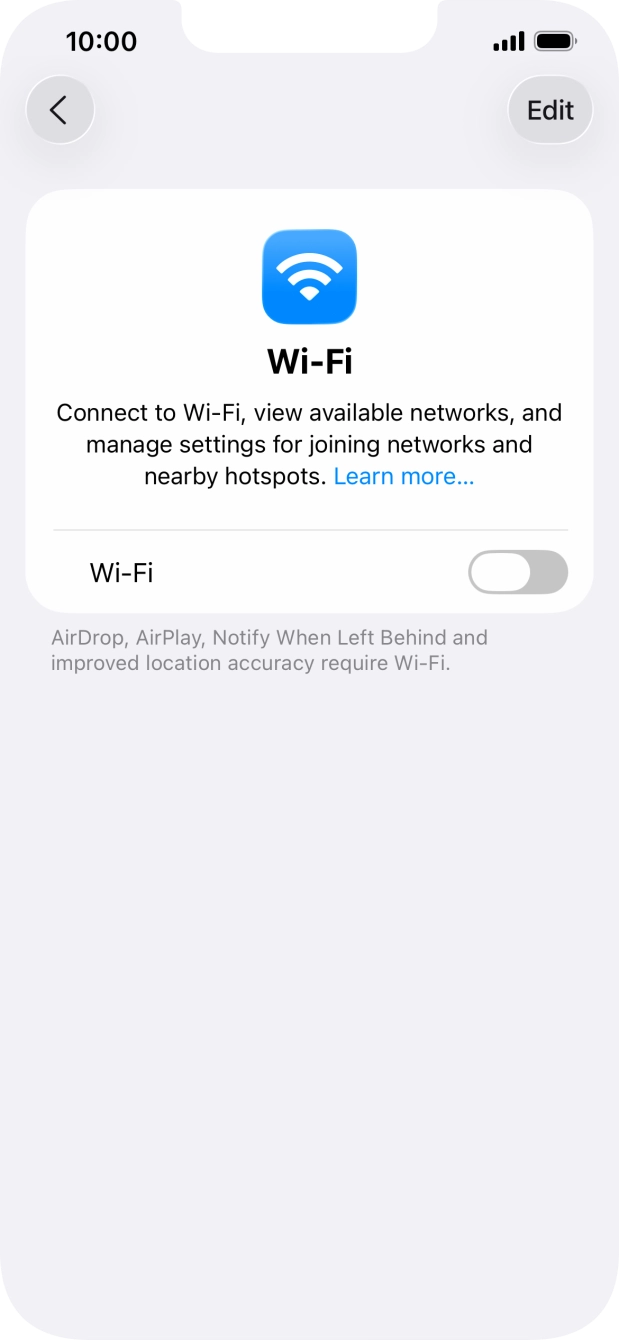 Press the indicator next to 'Wi-Fi' to turn on the function.