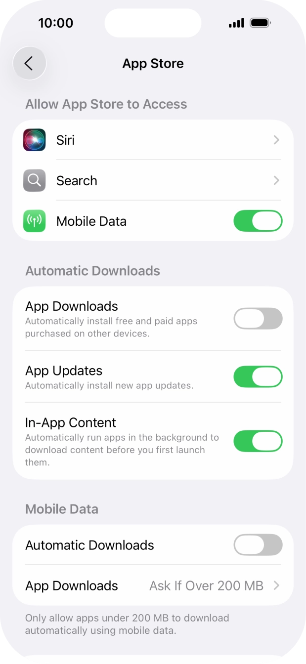 Press the indicator next to 'App Updates' to turn the function on or off.