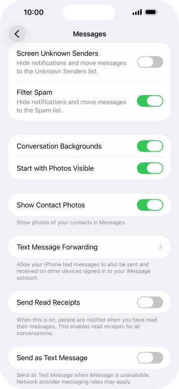 Press the indicator next to 'Send as Text Message' to turn the function on or off.