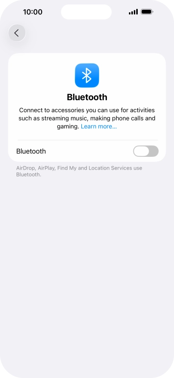 Press the indicator next to 'Bluetooth' to turn on the function.