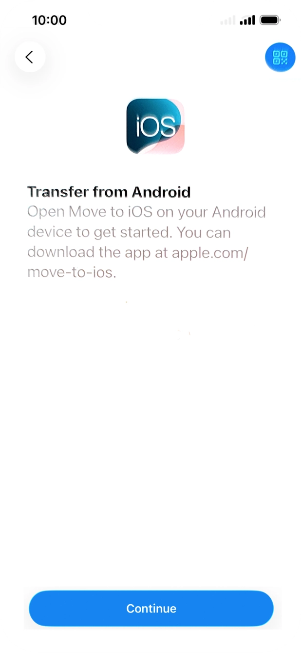 To transfer content to your phone, you need to install the app 'Move to iOS' on the Android phone. When the app is installed, press Continue.
