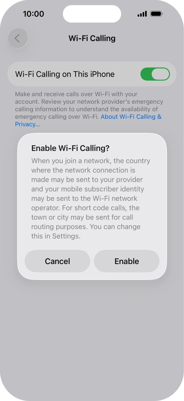 If you turn on the function, press Enable.